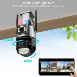 4K 8MP HD Wifi PTZ Camera Dual-Lens Dual Screen Outdoor Camera AI Auto Tracking 4MP Video Surveillance Police Light Alarm iCSee