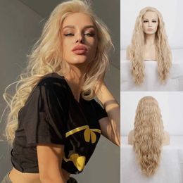 Nxy Vhair Wigs Rongduoyi Blonde Coloured Loose Wavy Synthetic Wig Free Part Long Hair Heat Glueless Lace Front Makeup Daily Women Wear 240330