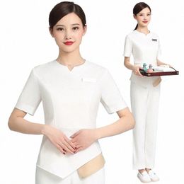 beauty Sal Work Clothes Female Summer Beautician Work Suit Clothing Hairdrer Hotel Waiters Uniform f4IZ#