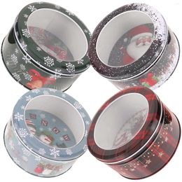 Storage Bottles Christmas Tin Candy Packaging Box: 4pcs Metal Cookie Containers With Clear Window Xmas Snack Tinplate Jar