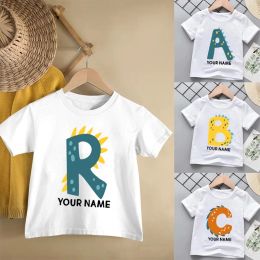 Personalised Initial Boys Girls Dinosaur T-shirt Cute Alphabet A-Z Custom Name Kids Tee Funny Children Birthday Dino Gift Tshirt