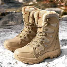 Boots Men Women Winter Snow Boots Military Desert Combat Boots Warm Fur Tactical Ankle Boots Waterproof Army Boots Work Shoes 3646