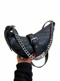 fi Black Alligator-Patterned One-Shoulder Underarm Bag Fi Handbag d7VD#