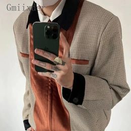 Men's Jackets American High Street Color-blocked Neutral Houndstooth Coat Handsome Men High-end Design Hong Kong Style Workwear Casual