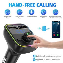 Car Handsfree Bluetooth 5.0 FM Transmitter Dual USB 3.1A Fast Charger Colorful Ambient Light MP3 Modulator Player