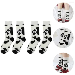 Girl Dresses 2 Pairs Cow Print Socks Durable Comfortable Winter Fashionable Warm Casual Lovely Thermal Printed