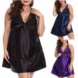 Lace Sleepwear Sexy Nightwear Summer Plus Size Lingerie Underwear Plus Size Exotic Pajamas Women Sexy V-neck Lace Nightdress