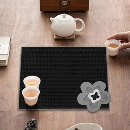 Table Mats Dish Drainer Pad Waterproof Pvc Kitchen Countertop Drying Mat With Flower Design Anti-slip Rectangle Placemat For Easy