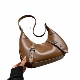 leftside Belt Buckle Design Small Crossbody Bags for Women 2024 Small Sier PU Leather Saddle Bag Fi Y2K Handbags P9XL#