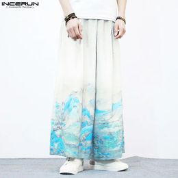 INCERUN Chinoiserie Men Loose Pantalons Party Shows Male Allmatch Retro Ethnic Printed Pattern Wide Leg Trousers S5XL 240326