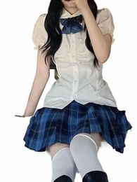 women Shirt White Plaid Cosplay Anime And Cute School Set Korean Sweet Uniform Girl Pleated Japanese Kawaii o677#