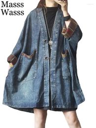 Women's Trench Coats Masss Wasss Luxury Long Jackets Womens Fashion Vintage Loose Oversized Denim Ladies V Neck Casual Punk Windbreakers