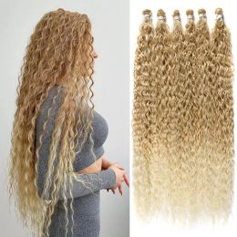Synthetic Hair Bundles Extensions Heat Resistant Long Curly Hair Weaving High Temperature Fiber Cosplay Dark Brown Blonde Weave