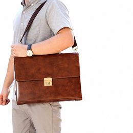 luxury Leather Briefcases For Men Executive Busin Office Notebook 16 Inch Laptop Handbag Shoulder Square Side Crossbody Bag V0eH#