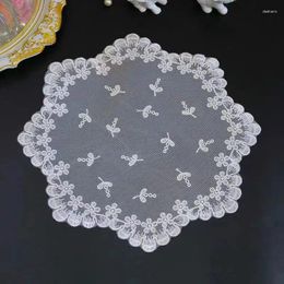 Table Mats Luxury Lace Embroidery Thin Gauze Mesh Placemat Coffee Tea Cup Dining Christmas Mat Dish Dust Cloth Decoration