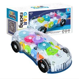 Children's interactive transparent gear racing car universal walking light music electric toy car model