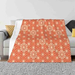 Blankets Japanese Asanoha Pattern-Coral Orange Creative Design Comfortable Warm Flannel Blanket Star Pattern Leaf