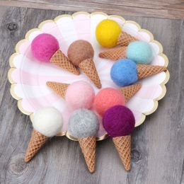 Mini Woolen Newborn Ice Cream Shape Stuffed Baby Photography Props Photo Shot 6x3cm Ice Cream Shpe Felt Ball