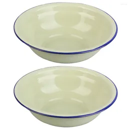 Bowls 2 Pcs Enamelled Soup Bowl Container Mixing Basin Storage Wash Household Enamelware Vegetable Metal Rice