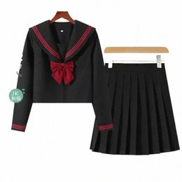 class Uniform School Girl Cosplay BLACK Sailor Korean College Orthodox Style Student Top Suit Skirts Anime Japanese h3NU#