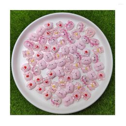 Decorative Flowers Cute Pink Heart Pig Heads Flatback Resin Animal Cabochon For Hair Bow Clips Accessories Scrapbooking Phone Deco