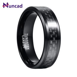 NUNCAD 8mm Width Mens Tungsten Carbide Ring Inlaid Black Carbon Fibre Steel Good Quality 240322