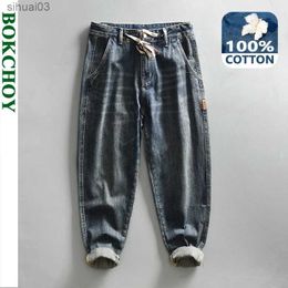Men's Jeans 2024 Spring New Retro Wash Conical Jeans Mens Soft 100% Cotton Casual Street Wear Mens Pants AG7191L2403
