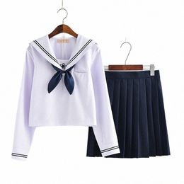 lg Sleeved Sailor Suit Jk Sets Japanese School Uniforms Girls White Top Navy Pleated Skirt Sakura Pattern Cosplay Student Suit l1At#