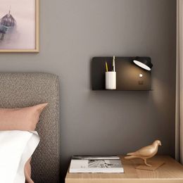 Modern Bedside Wall Lamp With Shelf LED 5W/7W White Black Simple Bedroom Wall Lights With Switch USB Charging Sconce Fixtures