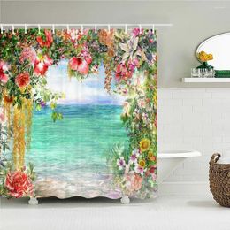 Shower Curtains Retro Romantic Blooming Flowers Curtain Bathroom Waterproof Polyester Bath With Hooks