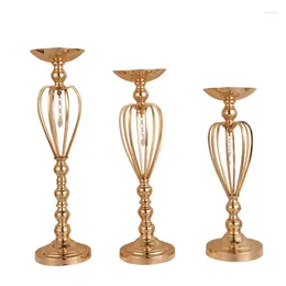 Party Decoration 3pcs Wedding Props Gold Plated Iron Crown Vase T Stage Welcome Area Flowers Table Plinth