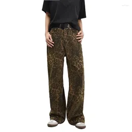 Women's Jeans Tan Leopard Women&Men Denim Pants Female Large Wide Leg Trousers Street Wear Hip Hop Vintage Cotton Loose Casual