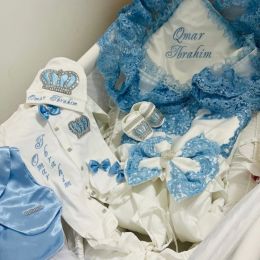 Original UK Prince Take Me Home Outfit Baby Crown Jewels set Baptism Bling Outfit Rubybelleb Light Blue 3pcs Layette Swaddle Set