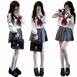 Grey white JK Korean Japanese sailor suit girls school uniform cute pleated skirt anime COS for women school girl 88sK#