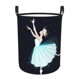 Laundry Bags Waterproof Storage Bag Ballerina In Dress Butterflies Household Dirty Basket Folding Bucket Clothes Organizer