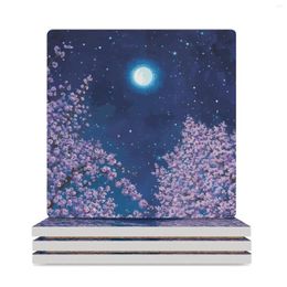 Table Mats The Full Moon And Cherry Blossoms Ceramic Coasters (Square) Animal Cute Kitchen Supplies For Coffee Cups Cup Tea