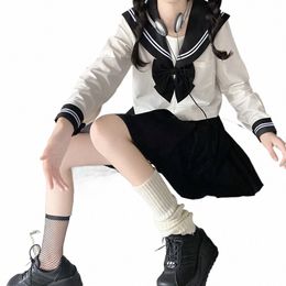 japanese School Girl Uniform JK Black Sailor Basic Navy Costume Women Girl Costume Uniform Carto Navy Sailor Uniform Sets D7mO#