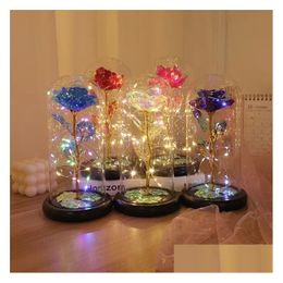 Party Favor Led Enchanted Galaxy Eternal Roses 24K Gold Foil Flowers With Fairy String Lights In Dome For Mother Valentines Day Gift Dhvxm
