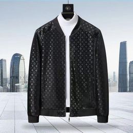 Designer luxury Men's black baseball collar leather jacket youth man spring autumn casual printed full oversized 4XL top outwear coats jacket