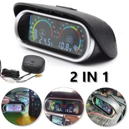 2 in 1 12v/24v LCD Car Digital Horizontal gauge Water Temp Gauge Metre Voltmeter Voltage Gauges with Temperature Sensor