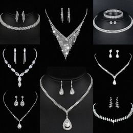 Valuable Lab Diamond Jewelry set Sterling Silver Wedding Necklace Earrings For Women Bridal Engagement Jewelry Gift 53Ln#