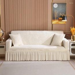 Chair Covers 1/2/3/4 Seater Sofa Cover Thicken Crystal Velvet High Stretch Slipcover Anti-slip Dustproof Lace Adjustable