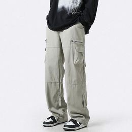 HOUZHOU Cargo Pants Men Zipper Oversize Wide Leg Trousers Male Streetwear Hip Hop Casual Korean Japanese Pocket Safari Style 240328