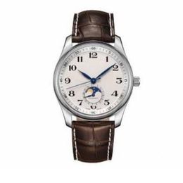 classic Man watch mechanical automatic watches for Men white dial brown leather strap 001276d