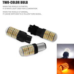 1st Signal Lamp P21W LED 7443 3157 BULB 168SMD CANBUS BRAKE LIGHT 1157 LED BAY15D P21/5W VIT AMBER Dual Color Light 12V