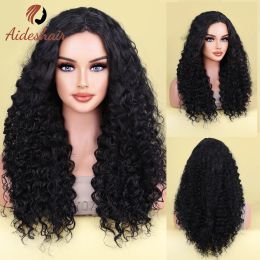 Aideshair Women's synthetic wig Long curly hair wig Black hair Natural Bouffant Hairstylist wig Africa Ombre glue-free high temp