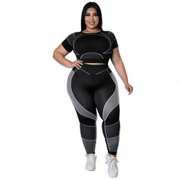 plus Size Sets Women's Clothes Tracksuit Short Top and Pant Two Piece Sets Gym Joggers New Sports Outfits High Elastic Yoga Set I20e#