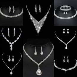 Valuable Lab Diamond Jewellery set Sterling Silver Wedding Necklace Earrings For Women Bridal Engagement Jewellery Gift d0LP#