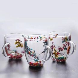 Wine Glasses 1PC True Flower Double Layer Glass Cup With High Beauty And Creative Home Coffee Grit Hand Gift