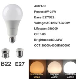 4PCS Lampy LED E27 B22 AC120V/AC220V ŚWIATŁA Rzeczywista moc 8W-24W ciepły biały dzień biały białe lampy do wnętrz wewnętrznych